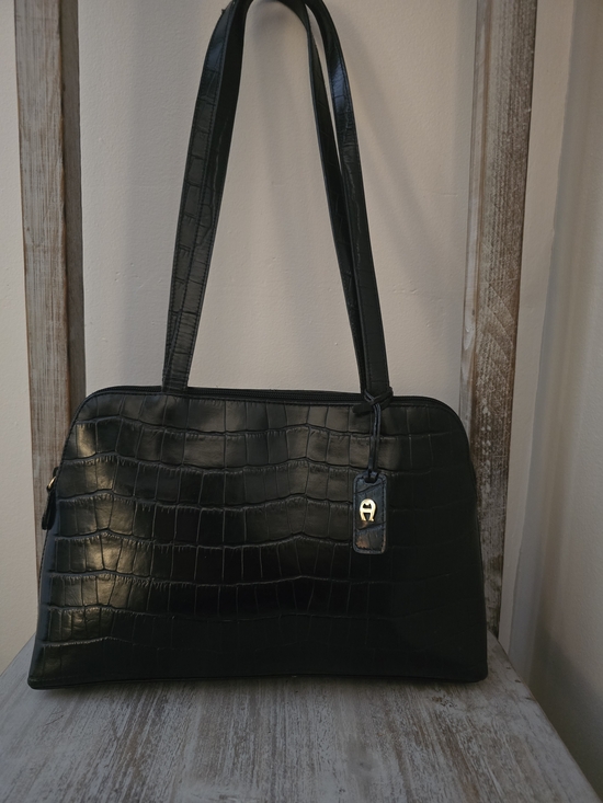 Etienne Aigner Black Croc-Embossed Shoulder Bag